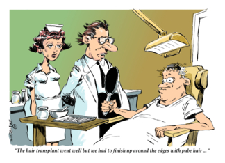 Amusing adult hair transplant get well wish cartoon