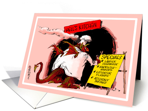 Amusing blank all occasion lawyers on the menu in hell cartoon card