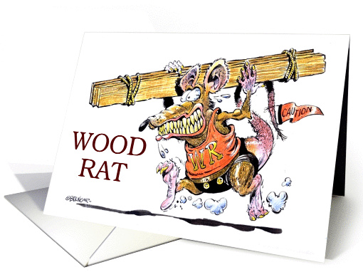 Amusing happy birthday to woodworking wood rat cartoon card (1459832)