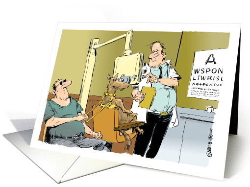 Amusing celebrate International Guide Dog Day eye test cartoon card