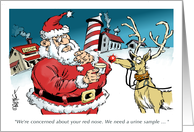 Amusing belated Christmas greeting and urine sample card
