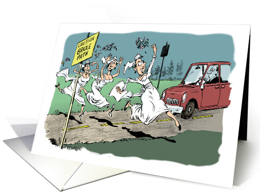 Amusing just married announcement note from a celebrating bride card