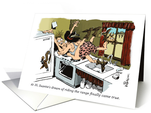 Amusing adult riding the range cowboy birthday cartoon card (1465690)