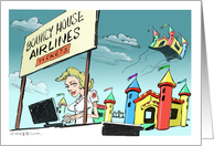 Amusing Bon Voyage party invitation and Bouncy House cartoon card