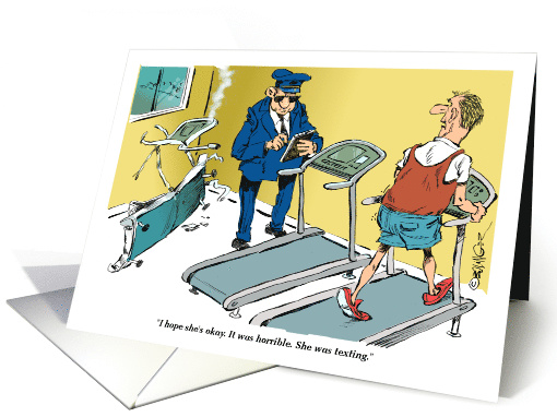 Amusing treadmill and car wreck feel better soon card (1480626)