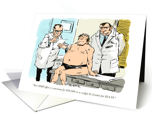 Humorous Get Well Vasectomy and Treatment Decision Cartoon card