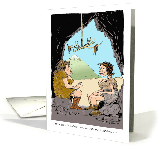Amusing remodeling the cave bathroom cartoon card (1490118)