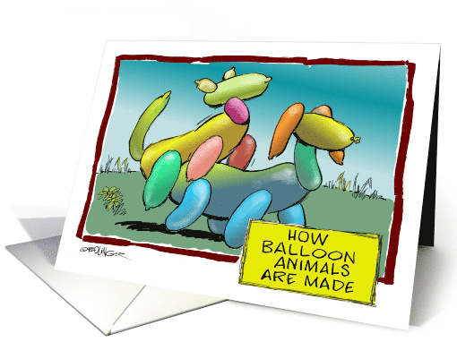 Adult visual on how birthday balloon animals are made cartoon card