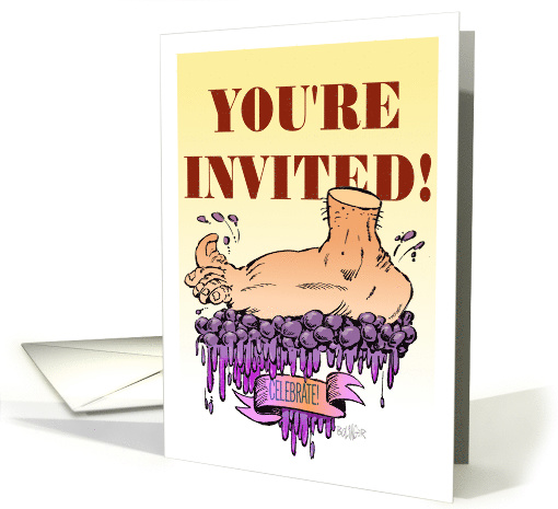 Amusing business invitation to a wine tasting event cartoon card