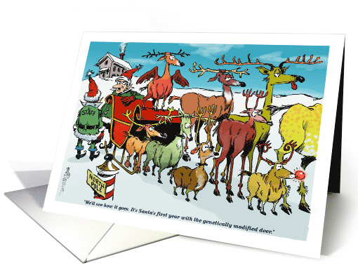 Fun blank any occasion Santa and genetically modified deer card