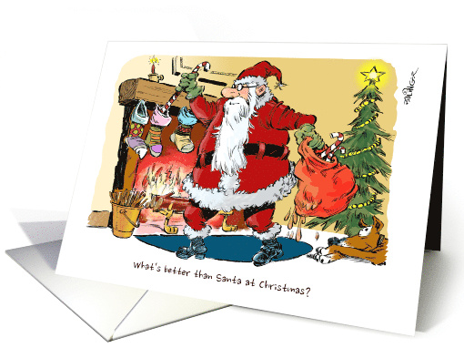 Funny Santa's sack of bacon and Christmas greeting from pet dog card