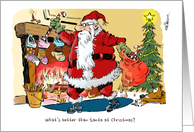 Funny Santa’s sack of bacon and Christmas greeting from pet dog card