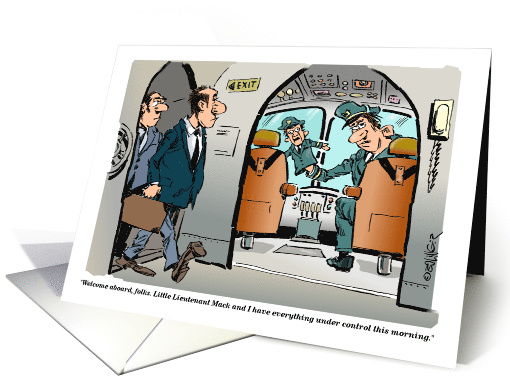Cartoon bon voyage and advice for keeping the airship aloft card