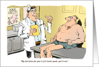 Cartoon physician offers weight loss and food control advice card