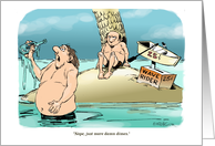 Gift card and a deserted island have fun cartoon card