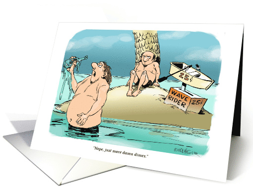 Deserted island and happy birthday money cartoon card (1513894)