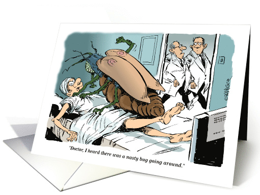 Get well and don't let the bug get you down feel better cartoon card