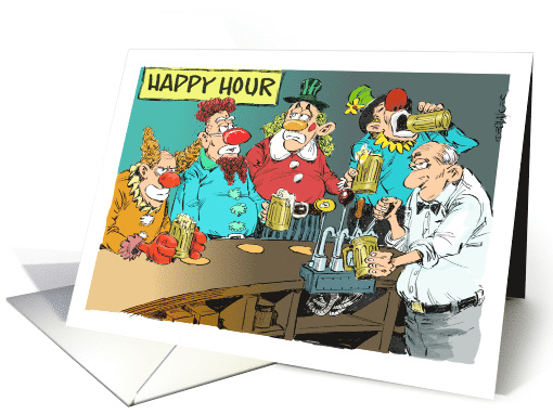 Gathering of clowns for happy hour invitation cartoon card (1521000)