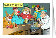 Gathering of clowns for happy hour invitation cartoon card