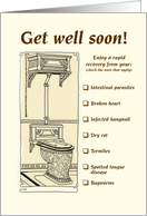 Amusing get well from check list of bizarre conditions cartoon card