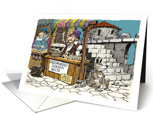 A cartoon birthday present across the ages to a boyfriend card