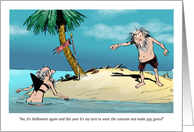 Amusing Halloween desert island and costume invitation cartoon card