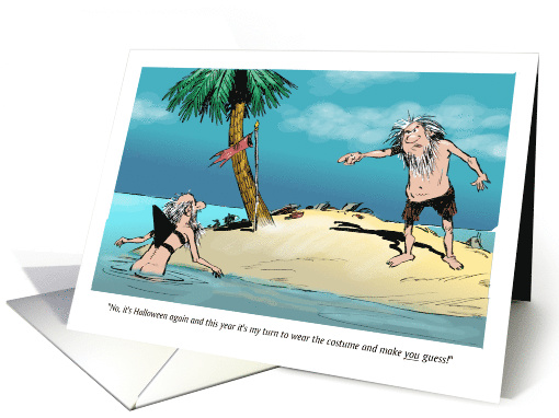 Secret Pal Halloween desert island and costume cartoon card (1542638)
