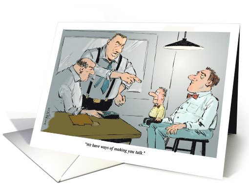 Amusing blank any occasion hand puppet and cops cartoon card (1546856)