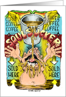 Java-guzzling man and invitation to meet over coffee cartoon card