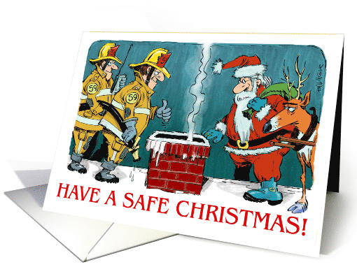 Fire company wishing the community a safe Christmas cartoon card