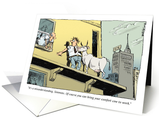 Amusing hang in there and an emotional support animal cartoon card