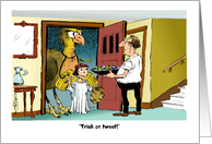 Amusing Trick or Treat Happy Birthday on Halloween Cartoon card