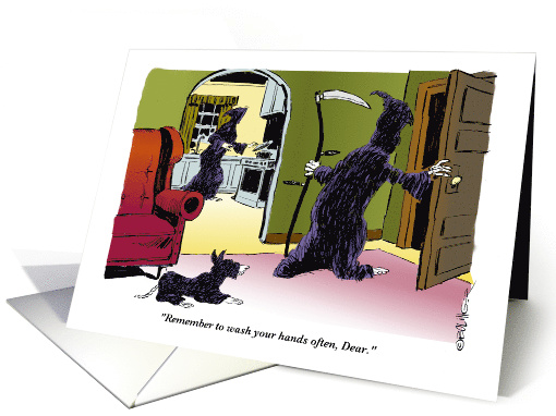 Cartoon Reminder of the Covid-19 Rules of Staying Healthy card