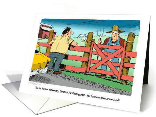 Any Occasion Blank Third Anniversary and Leather Gift Cartoon card