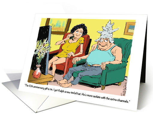 Tenth Wedding Anniversary for Spouse Gift of Tin Cartoon card