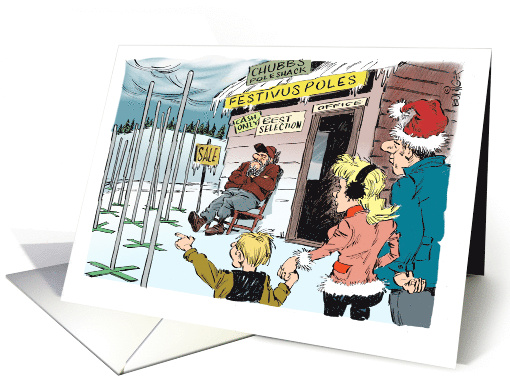 Blank Season of Festivus Note Card With Family Hunting a Pole card