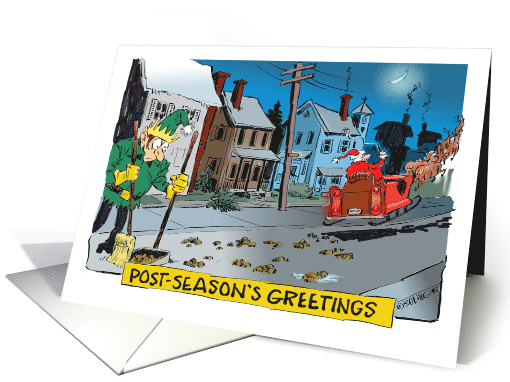 Funny Blank After Season Greeting with Elf and Reindeer Poop card