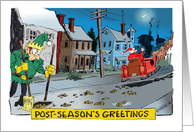 After Christmas Season Greeting and Catch Up with Elf and Reindeer Poop card
