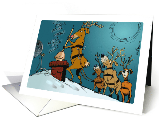 Funny Reindeer Cleaning Up Santa�s Chimney Mishap Blank card (1662970)