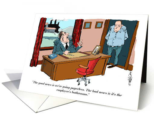 Cartoon Boss Taking Benefits Away From Employees Blank Note card