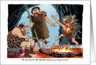 Cartoon Cave Man and Invention of Fire Any Occasion Blank card