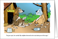 Amusing Rainy Days Advice and Encouragement to a Friend Dog in Cone card