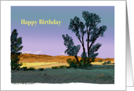 A Happy Birthday Wish and a Sketch of Open Fields and Purple Sky card