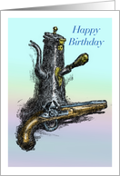 Happy Birthday for Him with Flintlock Pistol and Pewter Vessel card