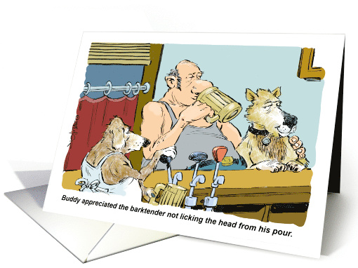 Blank Doggie Bartender Showing Respect to a Regular Customer card