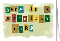 A Secret Pal Happy Birthday Card Looking Like a ransom Note. card