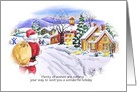 Santa Claus Visiting Neighborhood on Christmas Eve. card