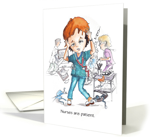 Nurses Day, Exhausted Nurse in Blue uniform Custom Text card (1260164)