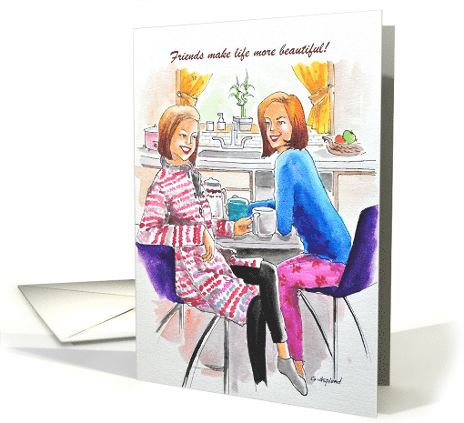 Friendship Day, Girls having a conversation over a cup of coffee. card