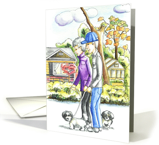 Grandparents Day Couple walking with dogs card (1314352)